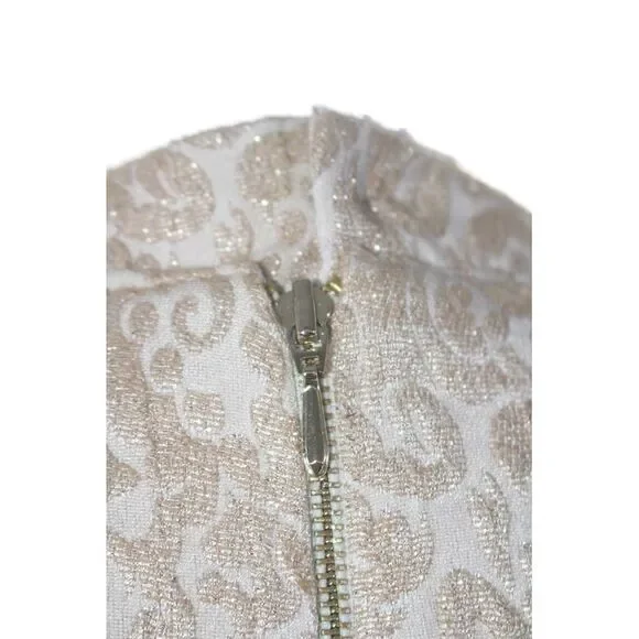 Reiss Womens Textured Glitter Geometric Zipped Charm Sleeved Dress Beige Size 2 - Picture 4 of 7